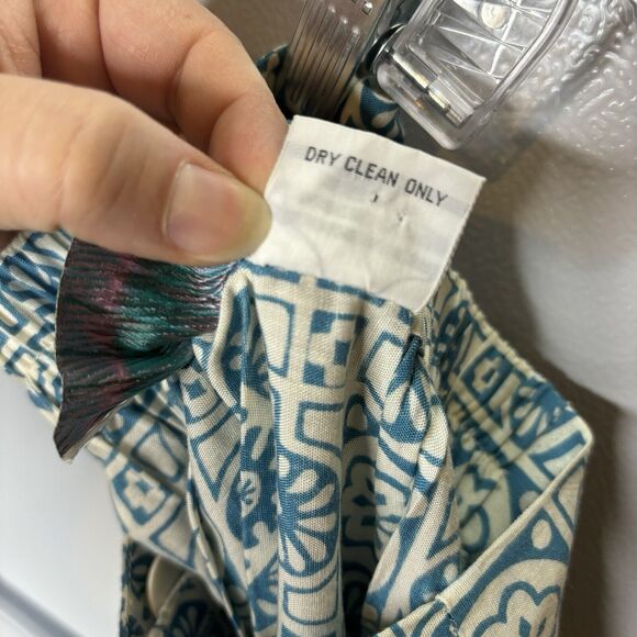 VTG Passports Pier 1 Imports Small Button Front Midi Skirt Blue Cream Geometric - Picture 8 of 8